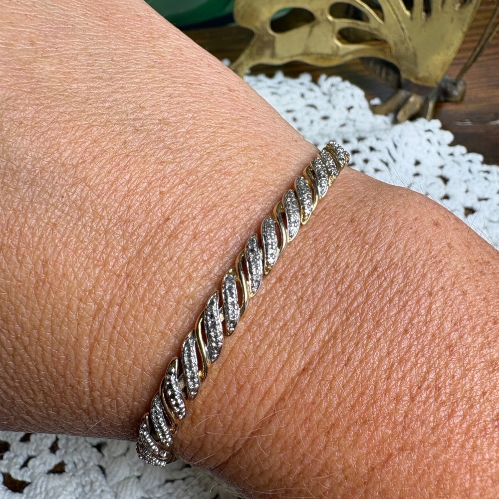 Vintage PAJ BB ~7.5in Gold Silver Toned Tennis Bracelet Elegant Glam Classic